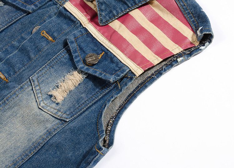 Brand Jacket Tank Spring Usa Flag Washed Jeans Mens Denim Vest Men Jacket