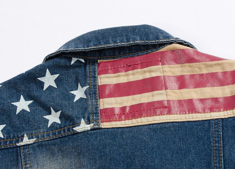 Brand Jacket Tank Spring Usa Flag Washed Jeans Mens Denim Vest Men Jacket