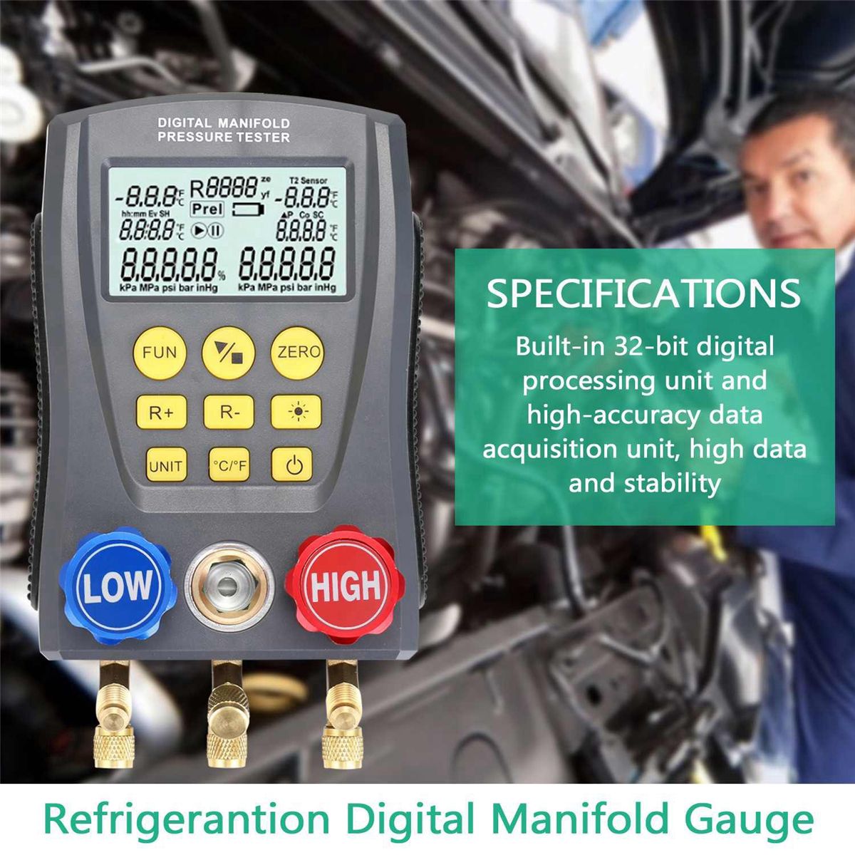 Pressure Gauge Refrigeration Digital Vacuum Pressure Manifold Tester Meter HVAC Temperature Tester Gauge Meter
