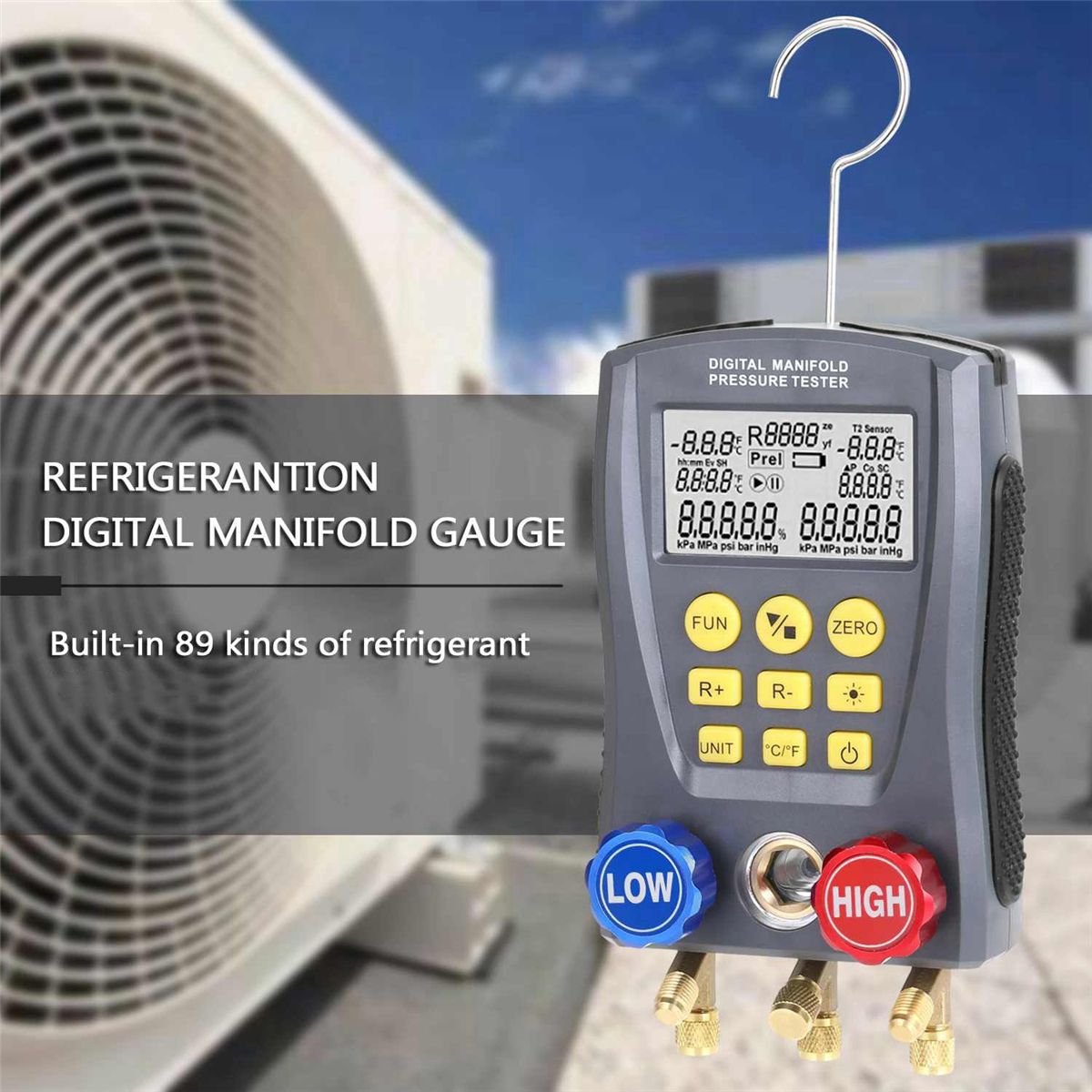 Pressure Gauge Refrigeration Digital Vacuum Pressure Manifold Tester Meter HVAC Temperature Tester Gauge Meter