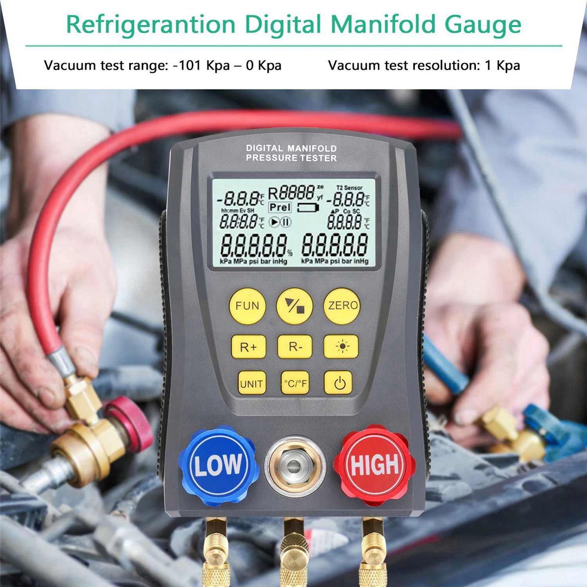 Pressure Gauge Refrigeration Digital Vacuum Pressure Manifold Tester Meter HVAC Temperature Tester Gauge Meter