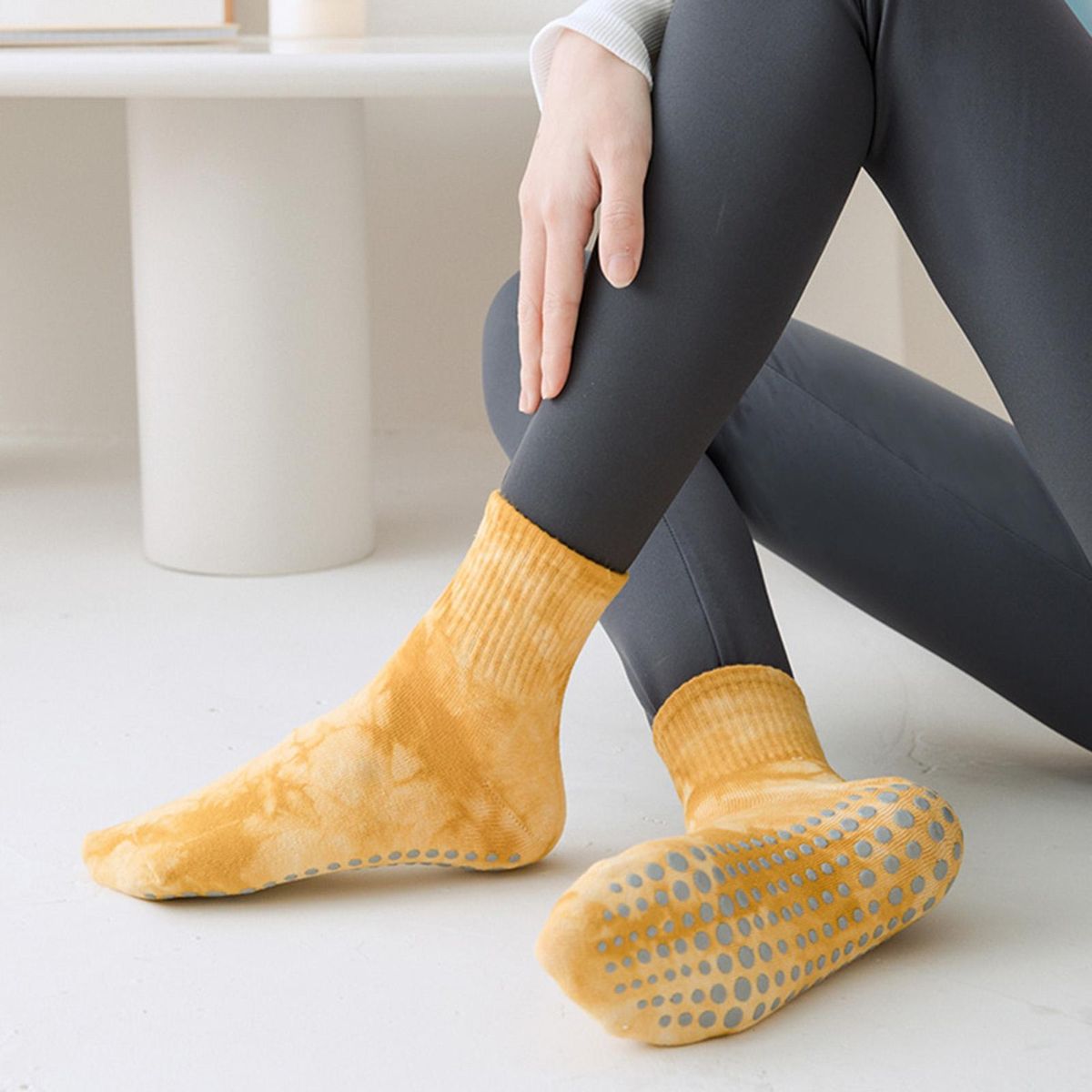 Colorful Tie-dye Yoga Socks Breathable Cotton Non-slip for Dance Yellow