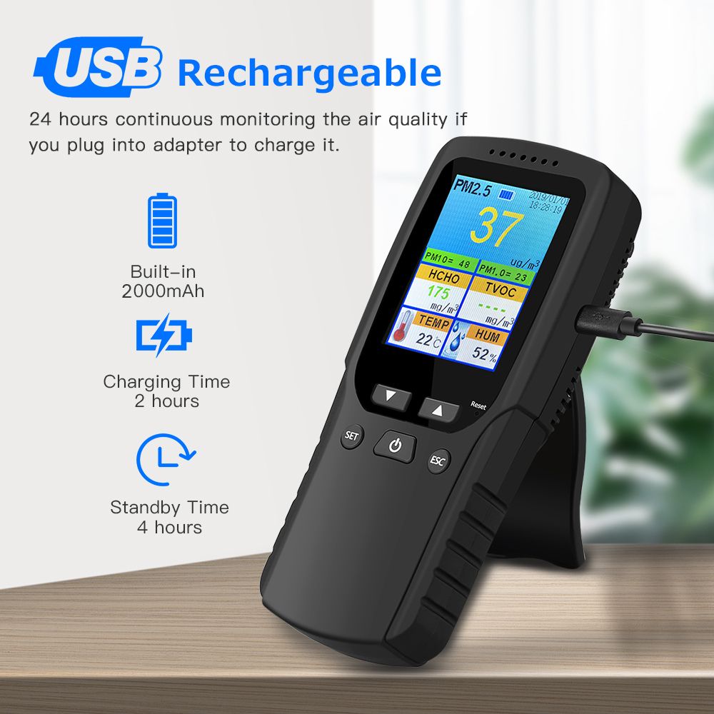 Indoor/Outdoor Handheld Air Quality Analysis Tester DM106A Smog/Dust/Formaldehyde Air Quality Detector Analyzer Measuring Tool