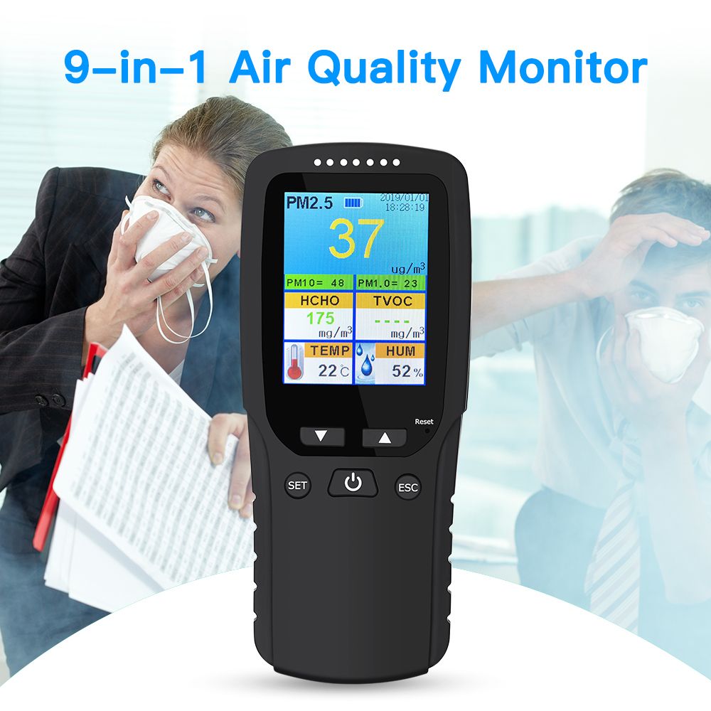 Indoor/Outdoor Handheld Air Quality Analysis Tester DM106A Smog/Dust/Formaldehyde Air Quality Detector Analyzer Measuring Tool