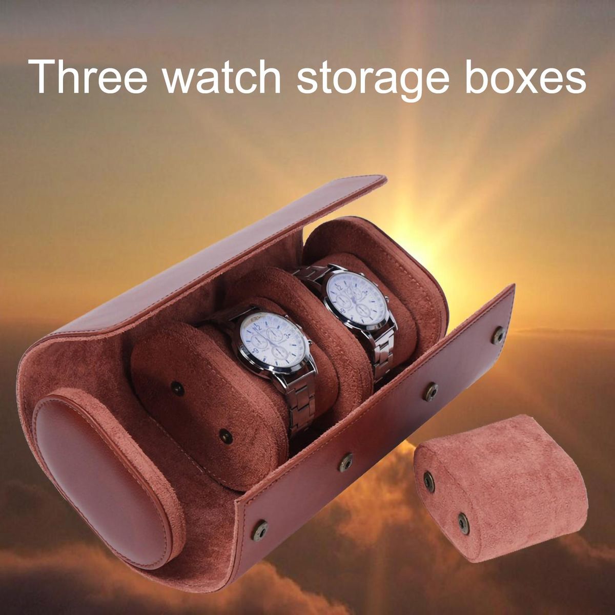 Storage Box 3 Slots Watch Storage Case Brown