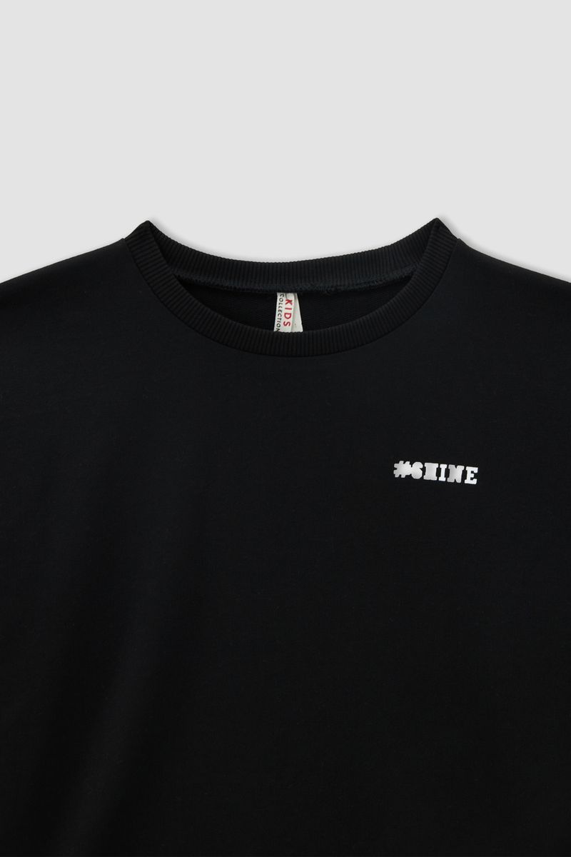 Girl Regular Fit Crew Neck Knitted Sweatshirt - Black