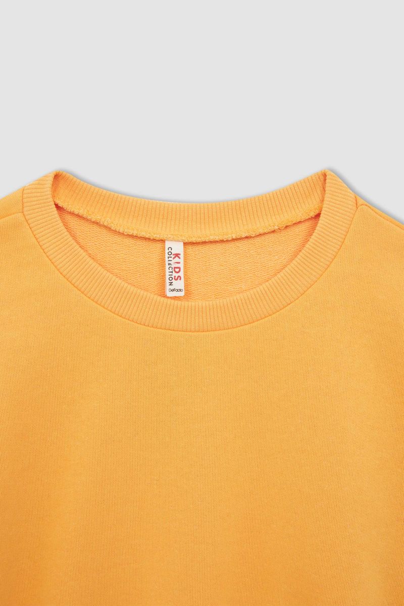 Girl - Regular Fit Crew Neck Long Sleeve Knitted Sweat Shirt - Orange