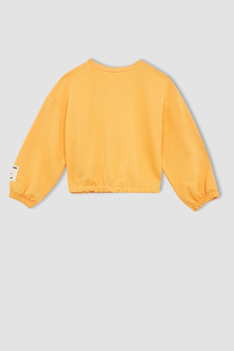 Girl - Regular Fit Crew Neck Long Sleeve Knitted Sweat Shirt - Orange