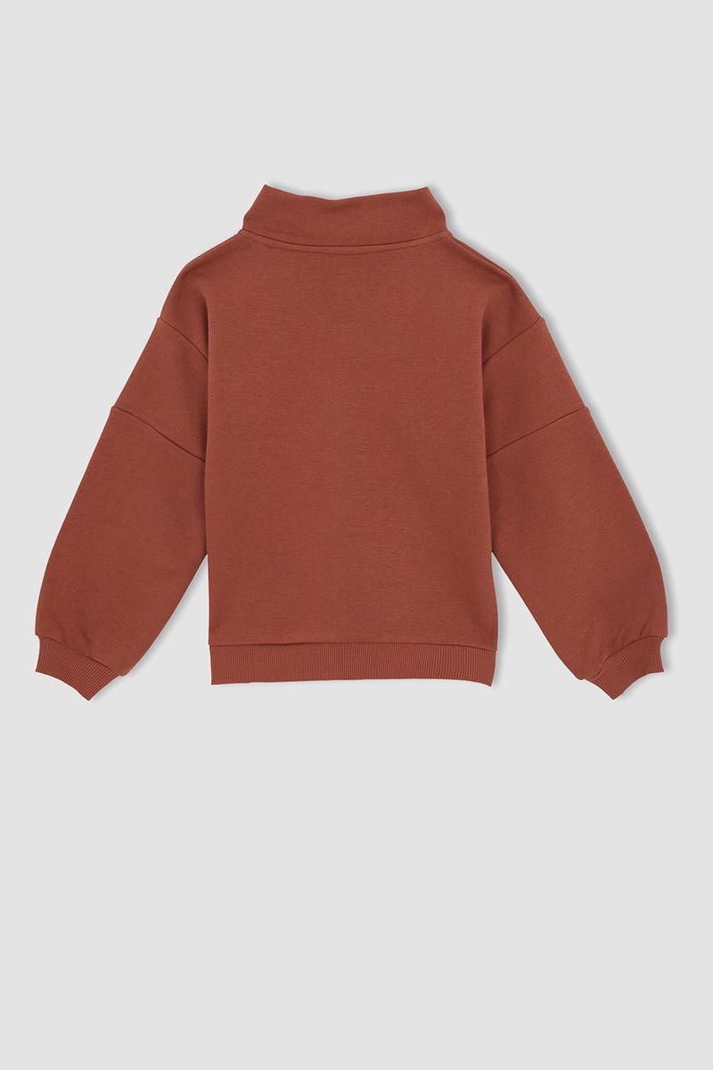 Girl - Regular Fit Turtle Neck Long Sleeve Knitted Sweat Shirt - Brown