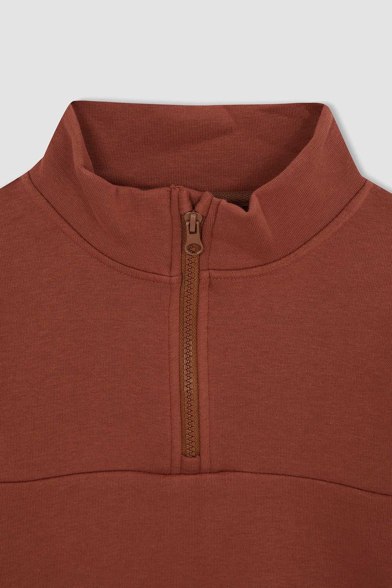 Girl - Regular Fit Turtle Neck Long Sleeve Knitted Sweat Shirt - Brown