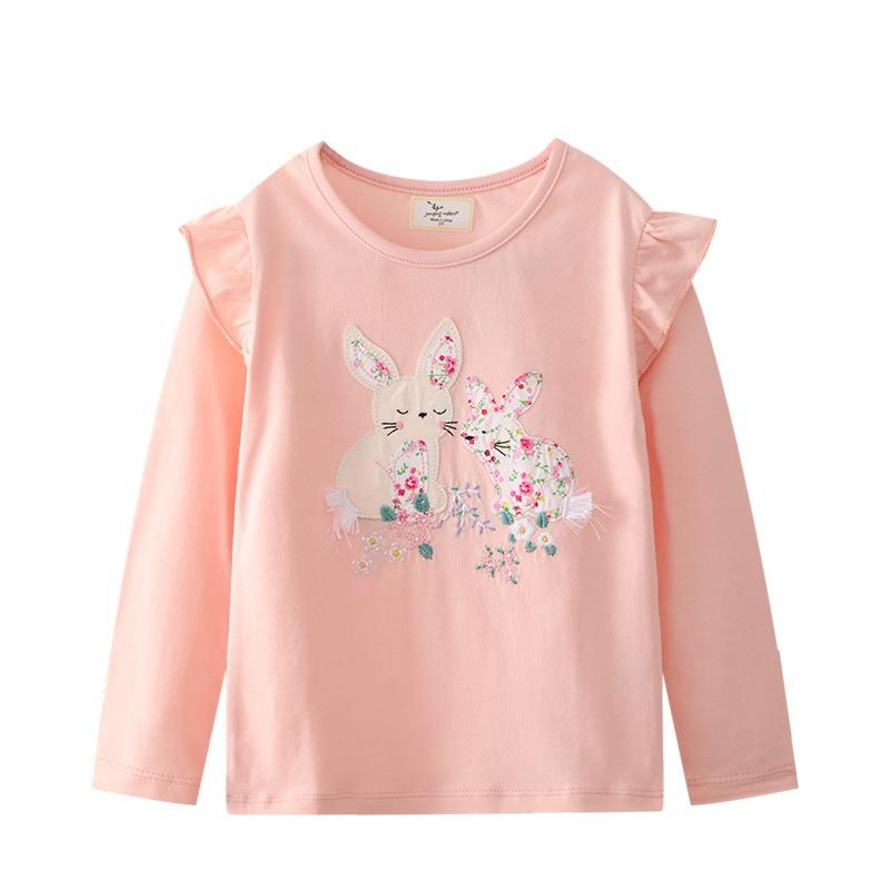 Girls Sweatshirt Long Sleeve Embroidered Graphic T-Shirt Pink