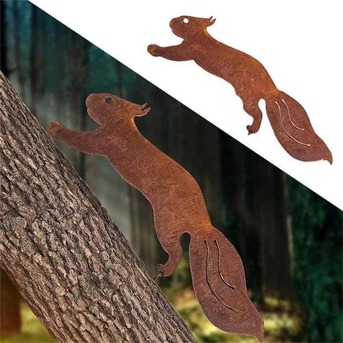 1pc Outdoor Rusty Metal Running Squirrel Silhouette Garden