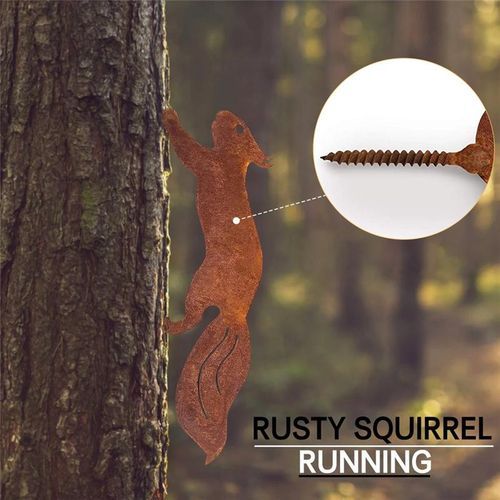 1pc Outdoor Rusty Metal Running Squirrel Silhouette Garden