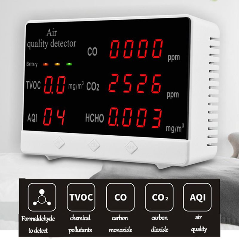 5 In1 CO2 Meter Multifunctional Air Quality Tester CO2 TVOC Meter Temperature Humidity Measuring Device Carbon Dioxide Monitor