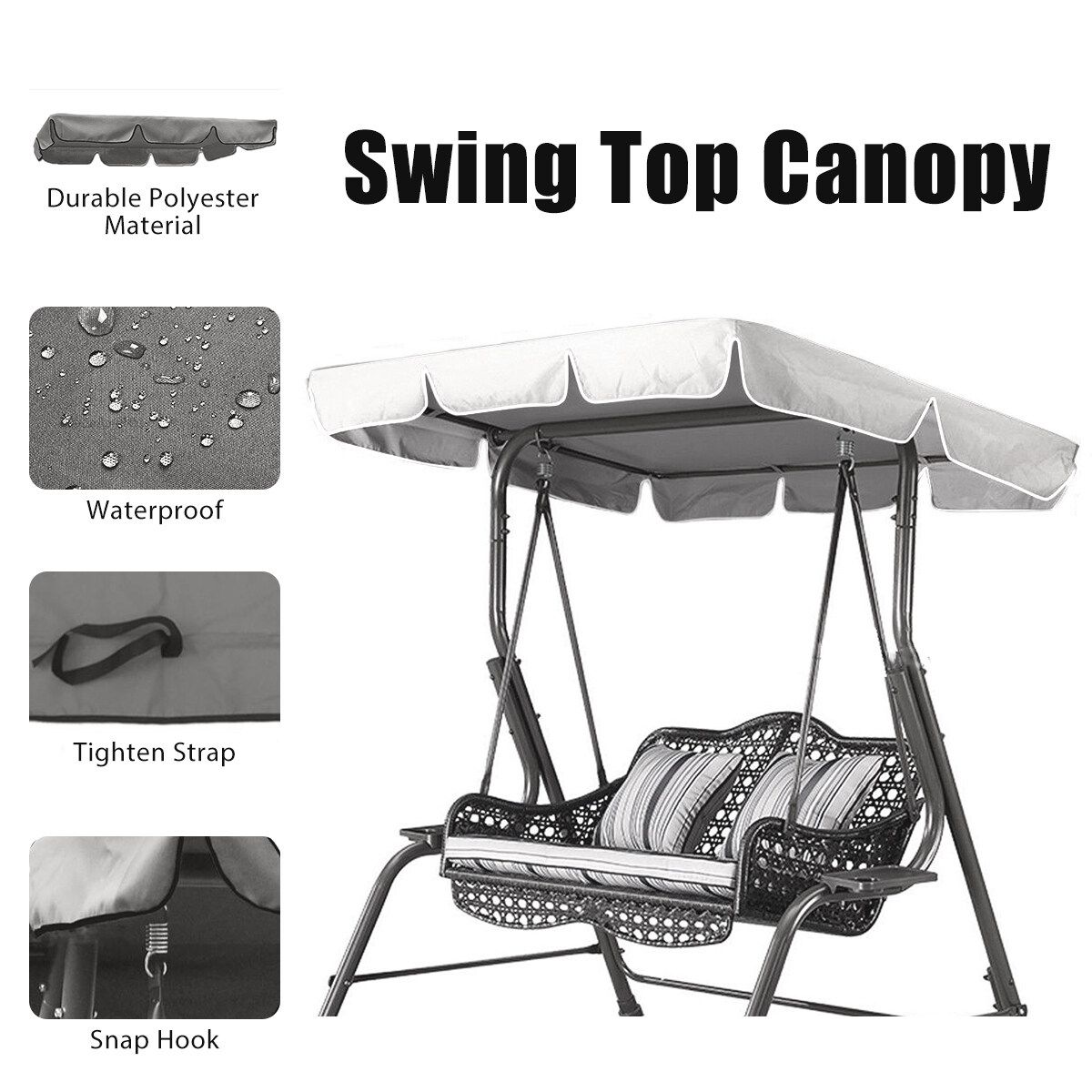 75"x52"X5.9" Swing Chair Top Cover Replacement Hammock Garden Canopy Bench Seat Yard Cover Porch Park Patio Outdoor（ Cover, No Chair） Off White