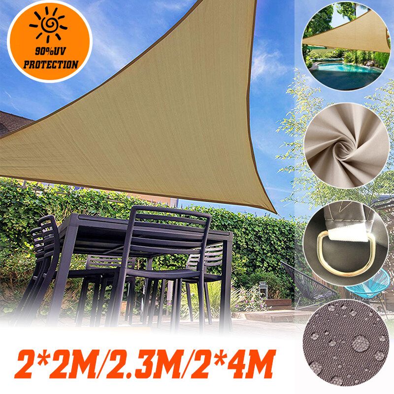 2M/3M/4M Waterproof Windproof Sun Shelter Shade Sail Protection Outdoor Canopy Garden Patio Pool Sunshade Awning Camping Shade Cloth 2x4m-Beige
