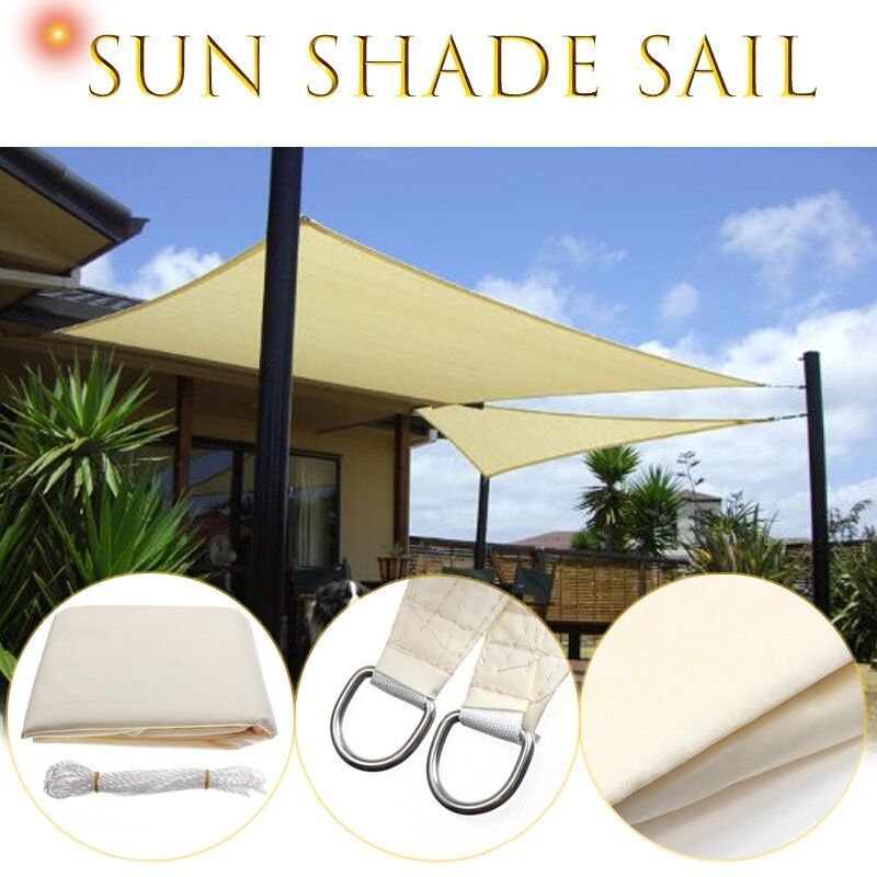 2M/3M/4M Waterproof Windproof Sun Shelter Shade Sail Protection Outdoor Canopy Garden Patio Pool Sunshade Awning Camping Shade Cloth 2x4m-Beige
