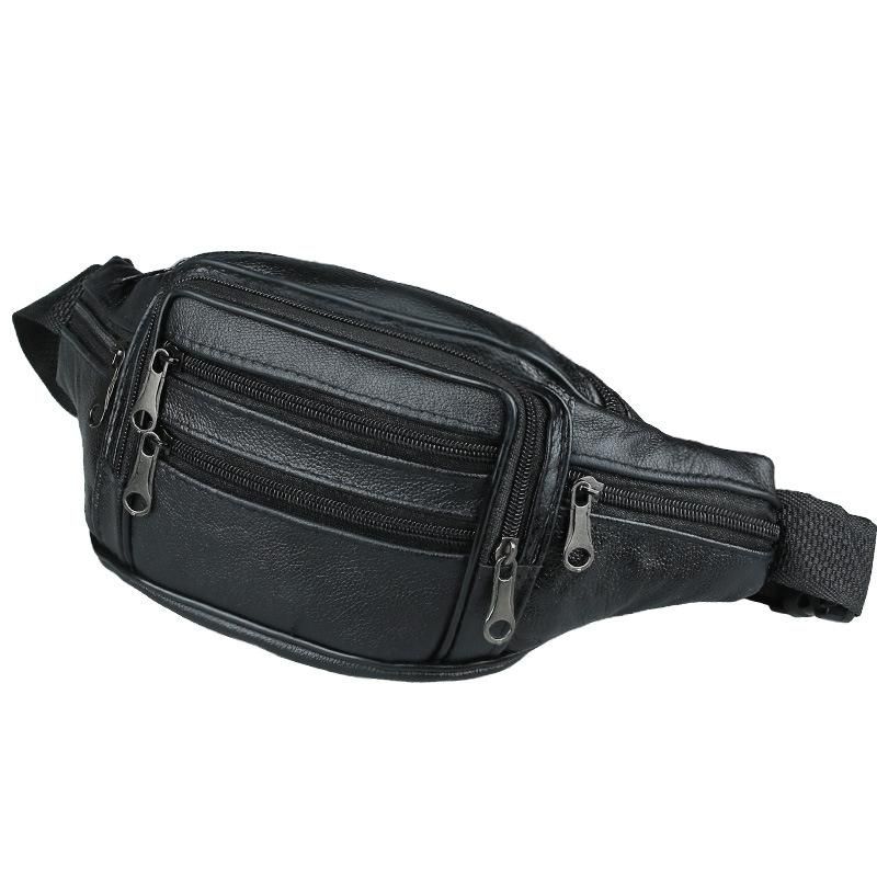 Manufacturers wholesale first layer cowhide mobile phone pockets running sports mini pockets diagonal men's outdoor genuine leather pockets black 10 inches