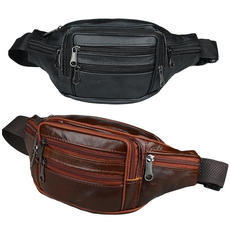 Manufacturers wholesale first layer cowhide mobile phone pockets running sports mini pockets diagonal men's outdoor genuine leather pockets black 10 inches