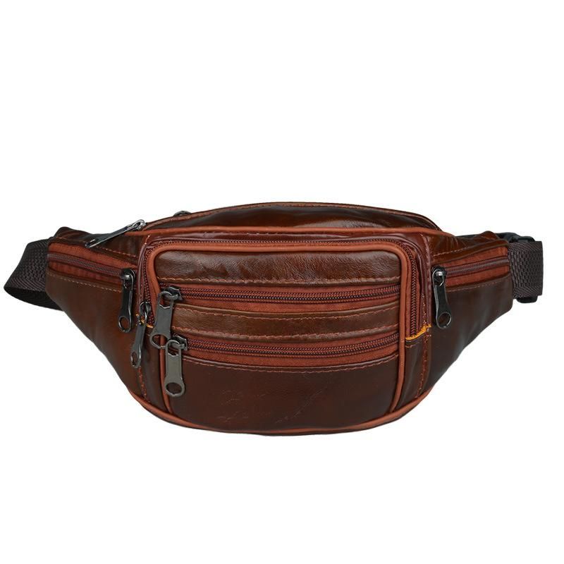 Manufacturers wholesale first layer cowhide mobile phone pockets running sports mini pockets diagonal men's outdoor genuine leather pockets black 10 inches