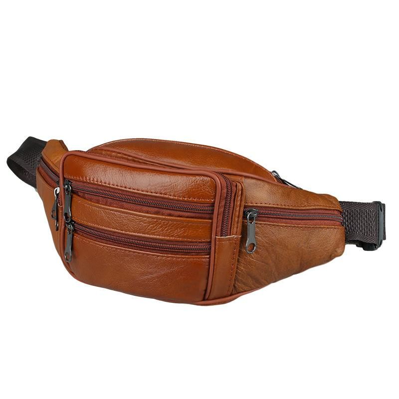Manufacturers wholesale first layer cowhide mobile phone pockets running sports mini pockets diagonal men's outdoor genuine leather pockets black 10 inches