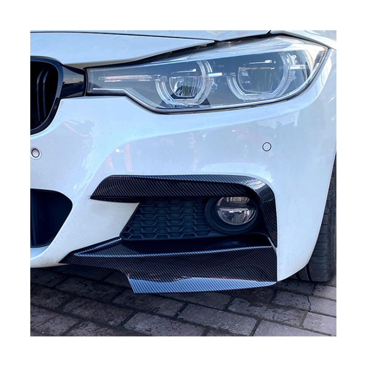 1Pair Car Front Bumper Fangs Trim Lid Cover Decoration for 3-Series F30 F31 M Pack 2013-2019 Carbon Fiber Pattern