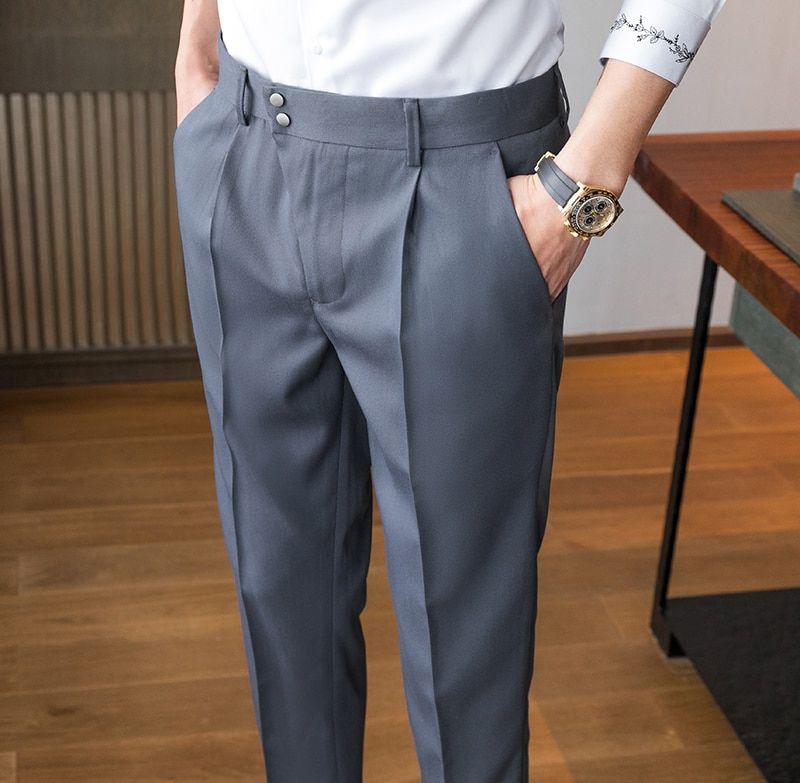Italian Mens Formal Pant Pantalones Hombre 2021 Dress Ankle Pants Men British