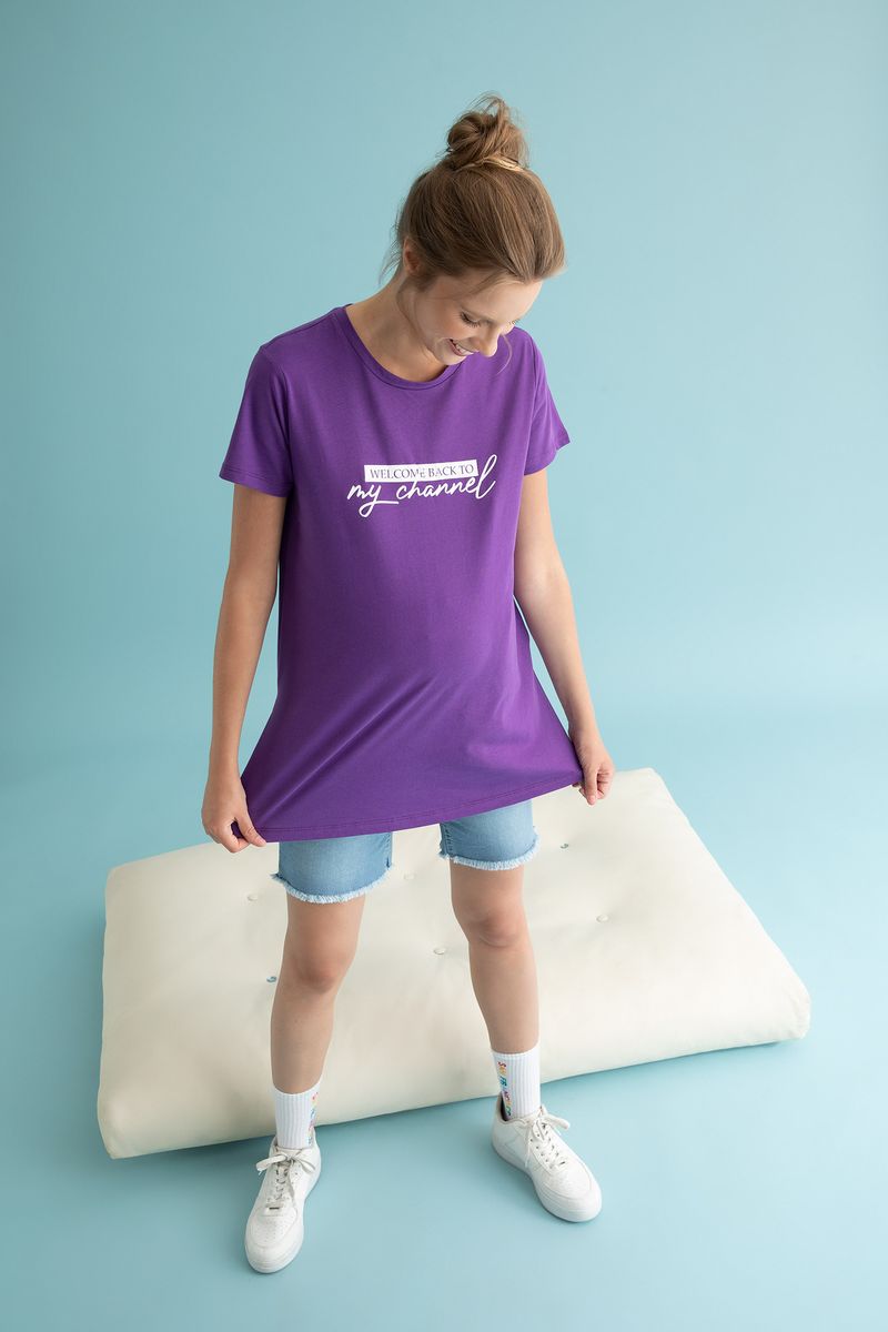 Woman - Regular Fit Maternity Wear Knitted Tops Short Sleeve - Purple