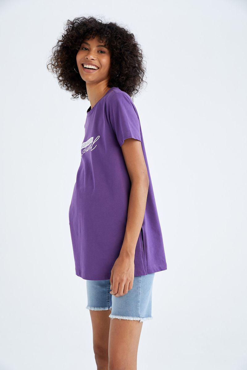 Woman - Regular Fit Maternity Wear Knitted Tops Short Sleeve - Purple