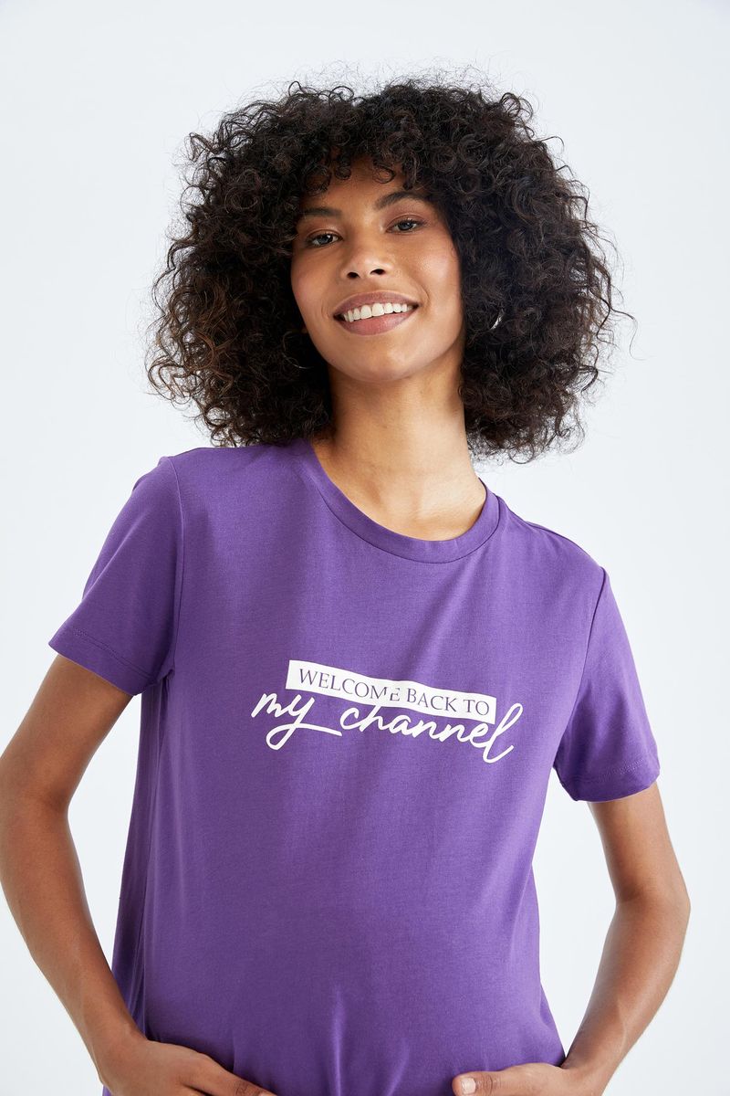 Woman - Regular Fit Maternity Wear Knitted Tops Short Sleeve - Purple