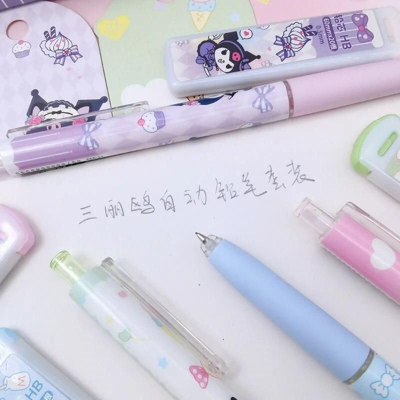 Sanrio 4-24pcs Melody Kuromi Cinnamoroll Pochacco Mechanical Pencil Stationery Set High Face Value Automatic Pencil 0.5mm Press