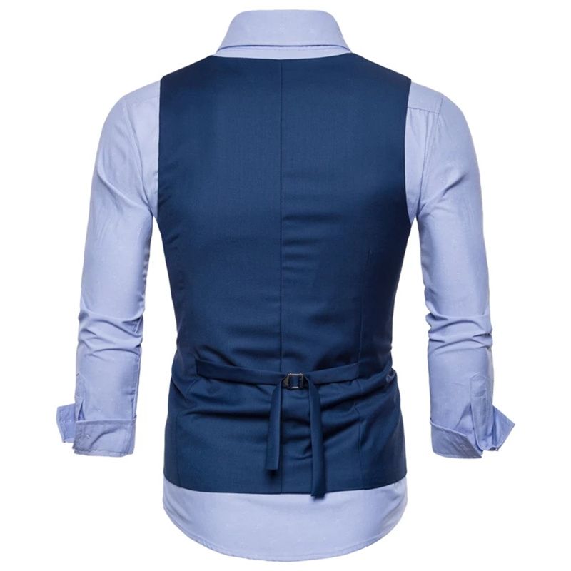 (Gray)6 Buttons Men's Suit Vest Blue Solid Color Business Casual Vest Double-Breasted For Wedding Groomsmen Waistcoat Classic Fit WAR