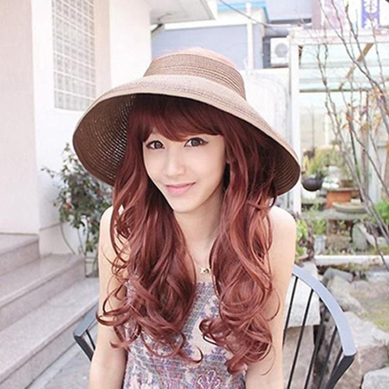 Women's Summer Wide Brim Roll Up Foldable Sun Beach-Beige