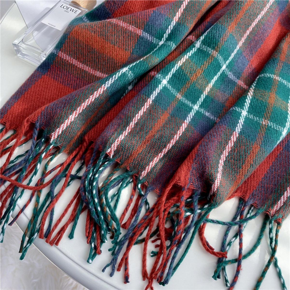 Wrap Shawl Lady Classic Plaid Pattern Thermal Scarf Orange