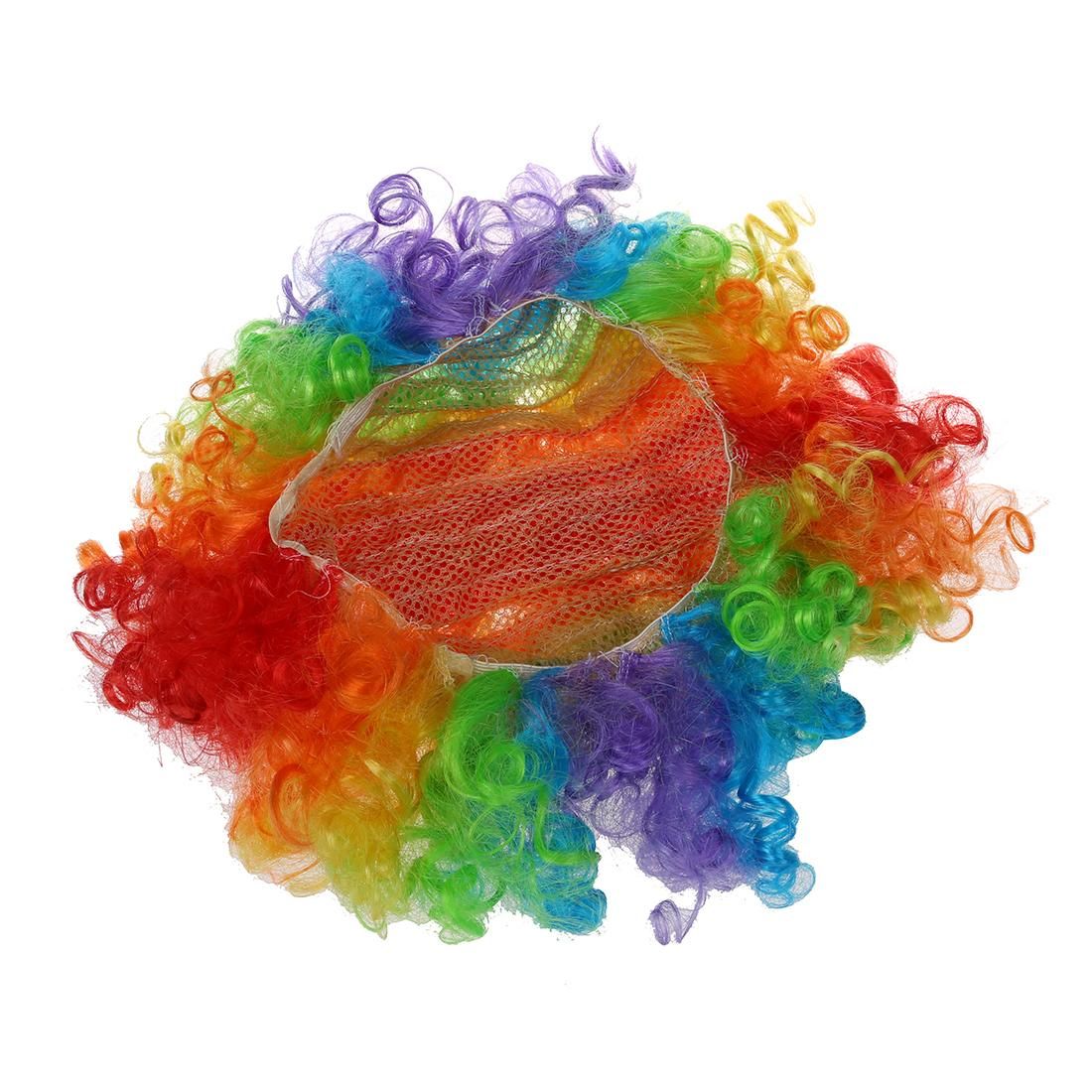 Red Foam Clown Nose + Multi-colored Clown Wig for