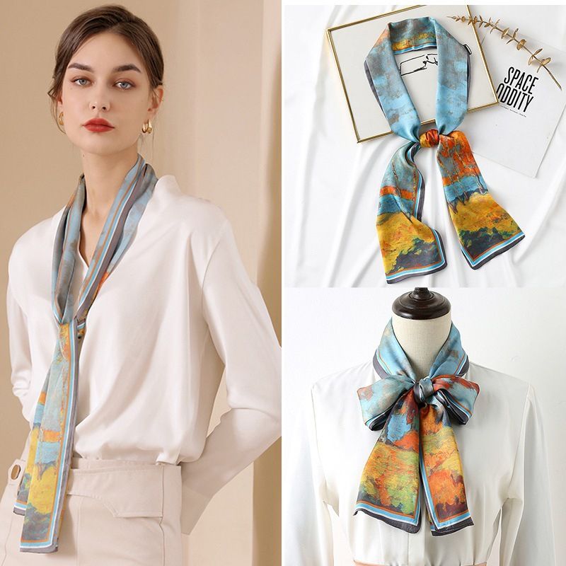 Luxury Silk Skinny Scarf Fashion Bag Handle Ribbon