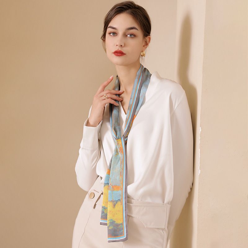 Luxury Silk Skinny Scarf Fashion Bag Handle Ribbon