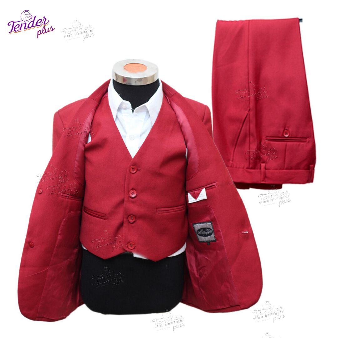 Boys 4Pcs Wine Suit Setm(Suit+White Shirt )
