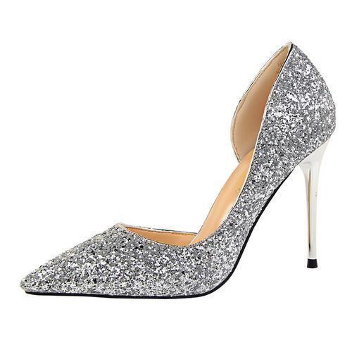 Ladies Sequins Heels Wedding Pumpsl Dress Party Shoes Silver