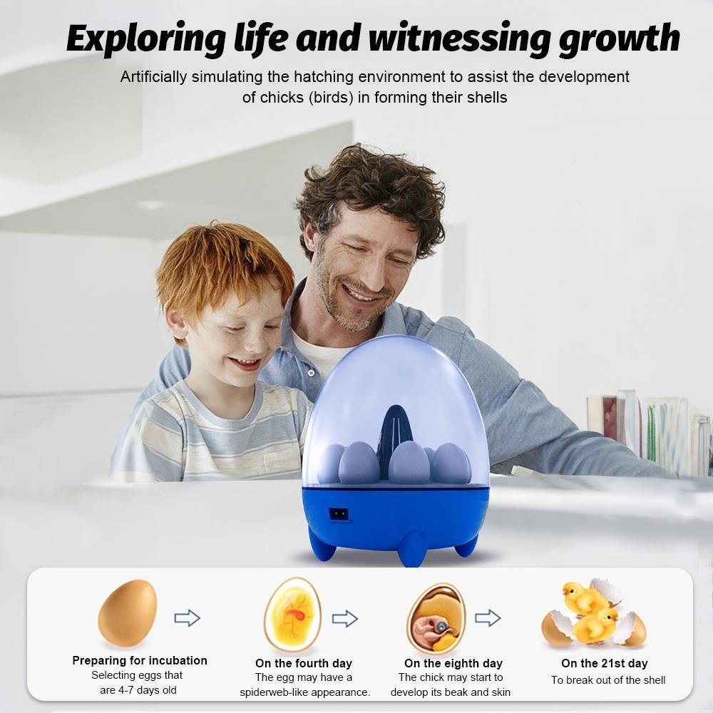 Incubators for Hatching Eggs 8 Egg Incubator with LED Light Temperature Control 360 Degree View Chicken Egg Incubators for Duck Goose Quail Bird for School/Home/Farm/Kids