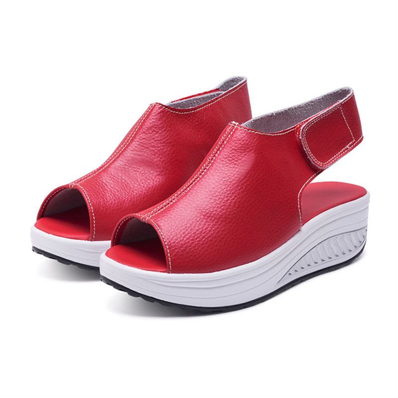 Ladies Fashion Sandals Platform Wedges Casual Slippers-Red