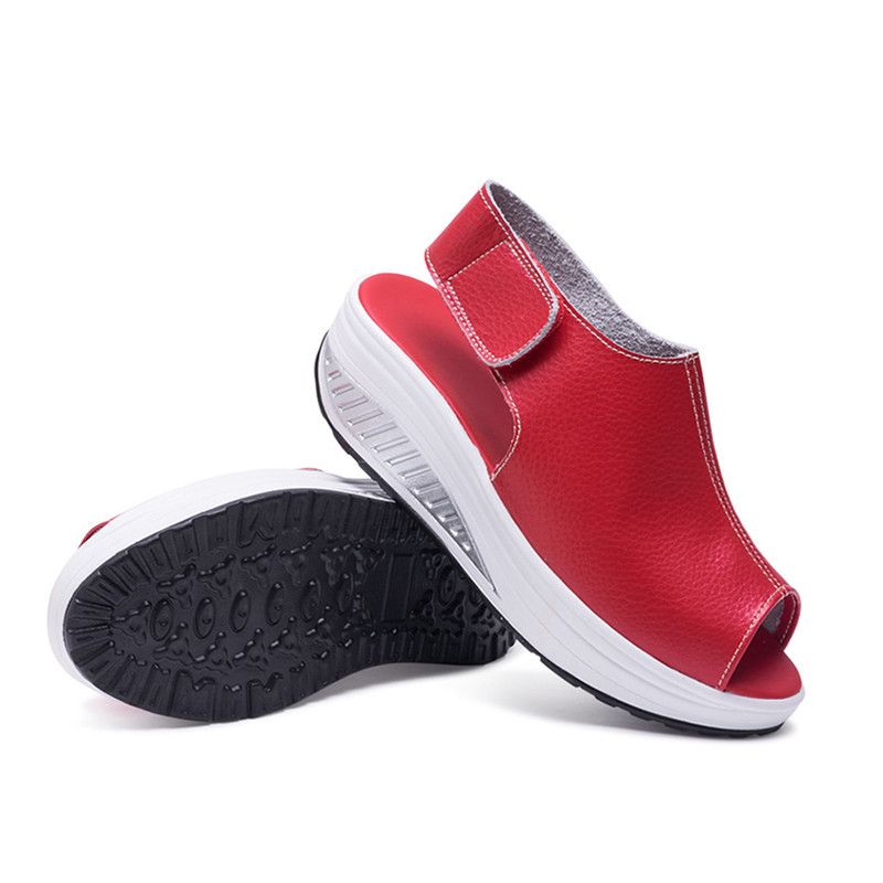 Ladies Fashion Sandals Platform Wedges Casual Slippers-Red