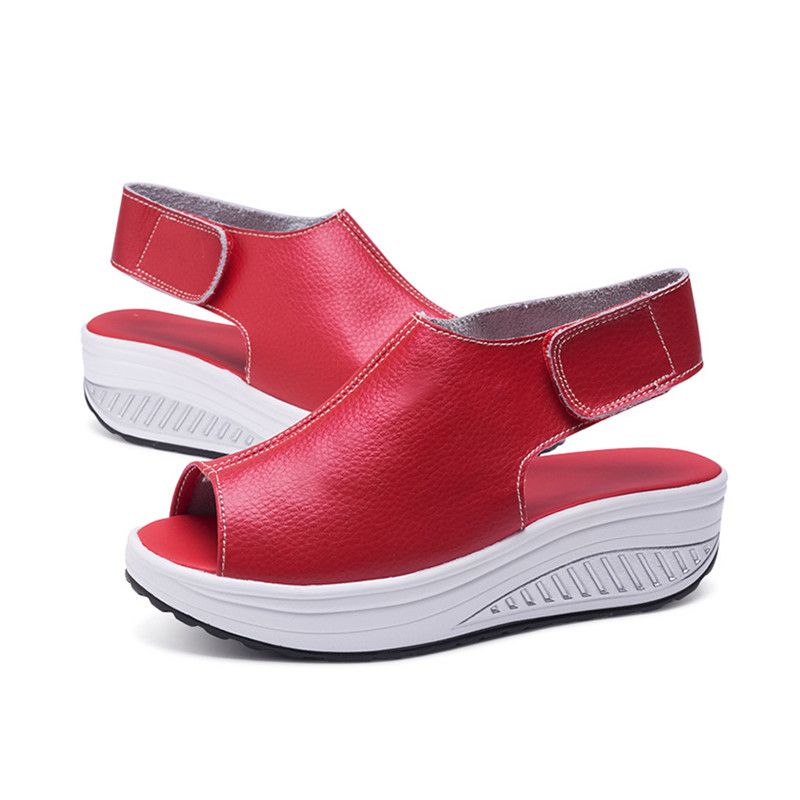 Ladies Fashion Sandals Platform Wedges Casual Slippers-Red