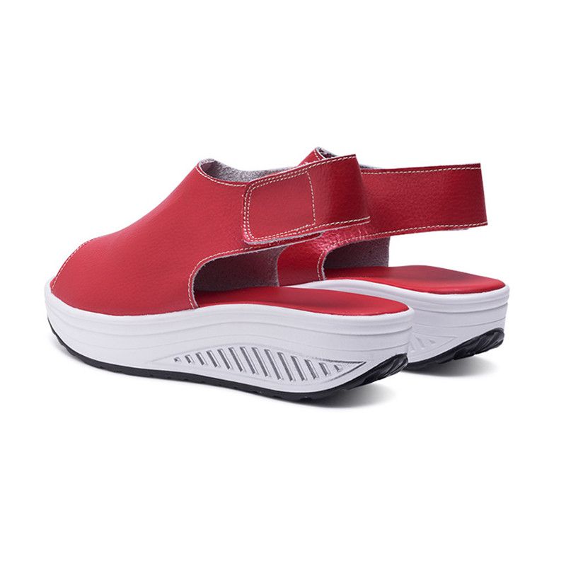 Ladies Fashion Sandals Platform Wedges Casual Slippers-Red