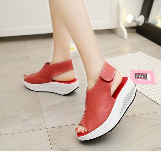 Ladies Fashion Sandals Platform Wedges Casual Slippers-Red