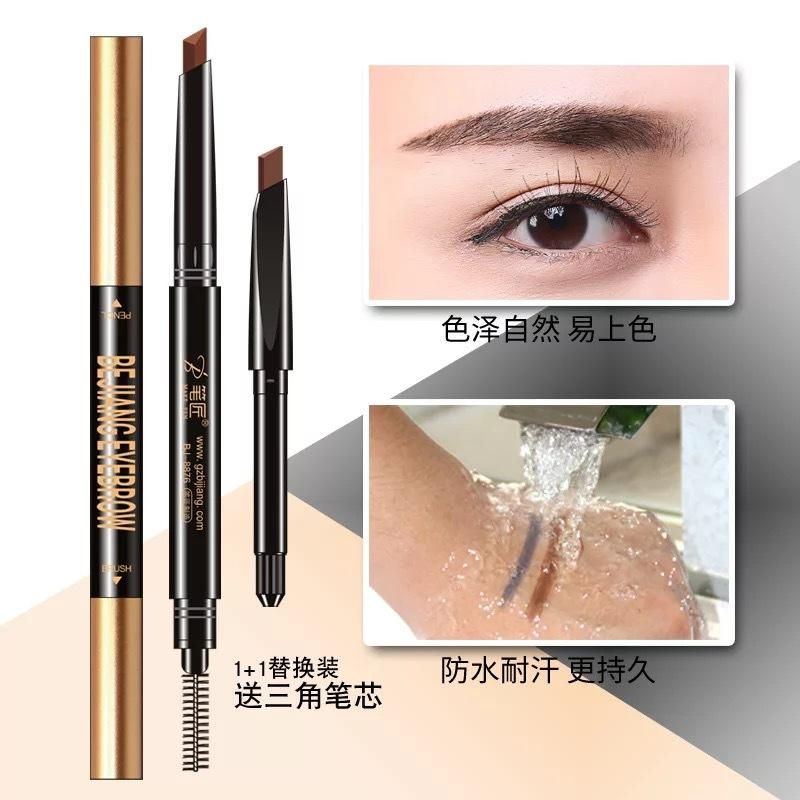 Pen Maker Double Core Automatic Eyebrow Pencil 5 Color Rotating Triangle Double Head Eyebrow Pencil Waterproof Smear-Proof with Brush with Replacement