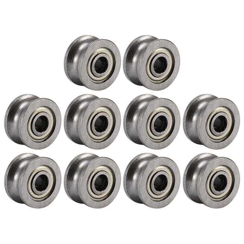10pcs U Groove U624ZZ Carbon Steel Durable V Groove Ball Pulley for Rail Track Linear Motion