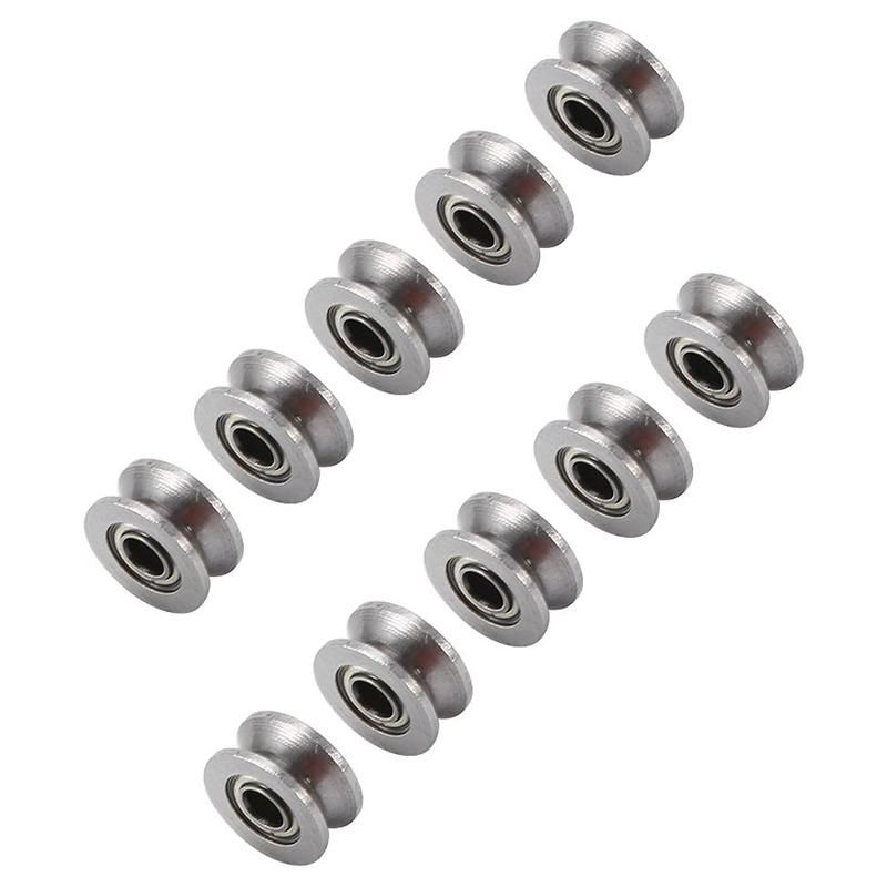 10pcs U Groove U624ZZ Carbon Steel Durable V Groove Ball Pulley for Rail Track Linear Motion