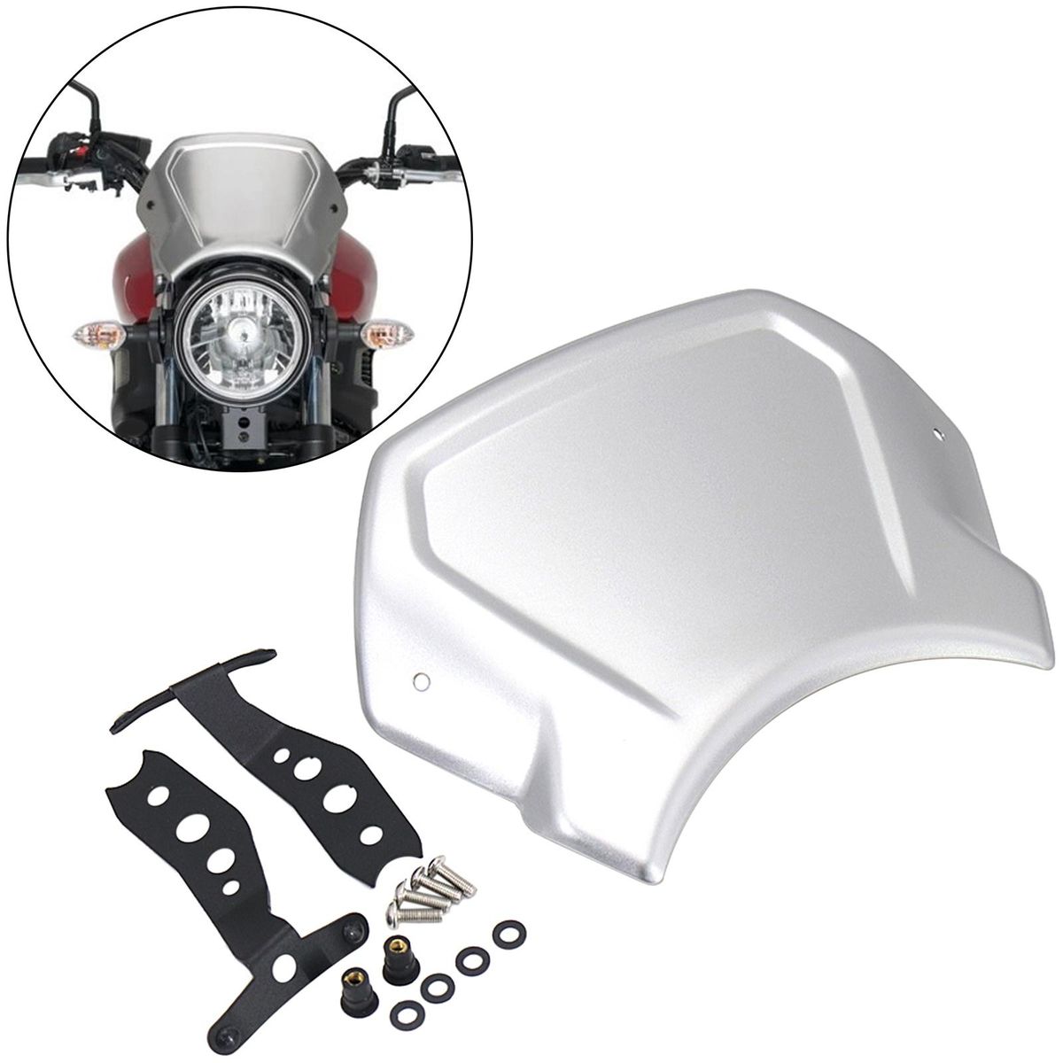 Motorcycle Windshield Windscreen Aluminum Alloy Wind  Screen Silver
