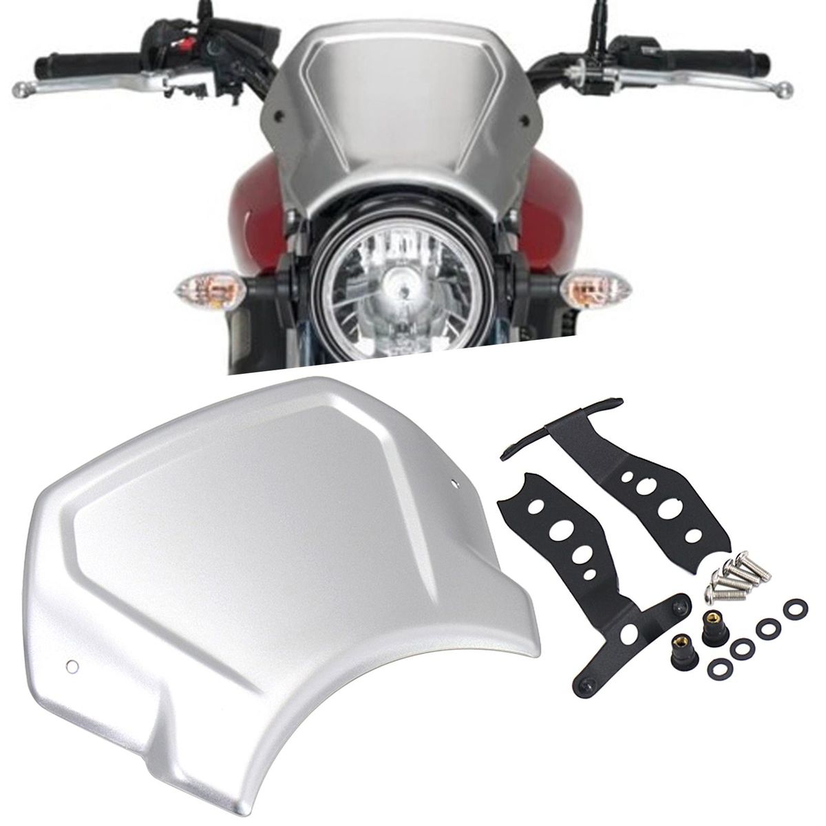 Motorcycle Windshield Windscreen Aluminum Alloy Wind  Screen Silver